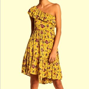 NWT Banjara One Shoulder Ruffle Midi dress in Lemongrass Floral, Sz S